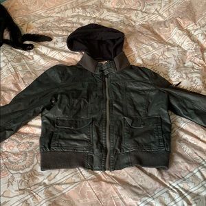 Leather jacket with hood